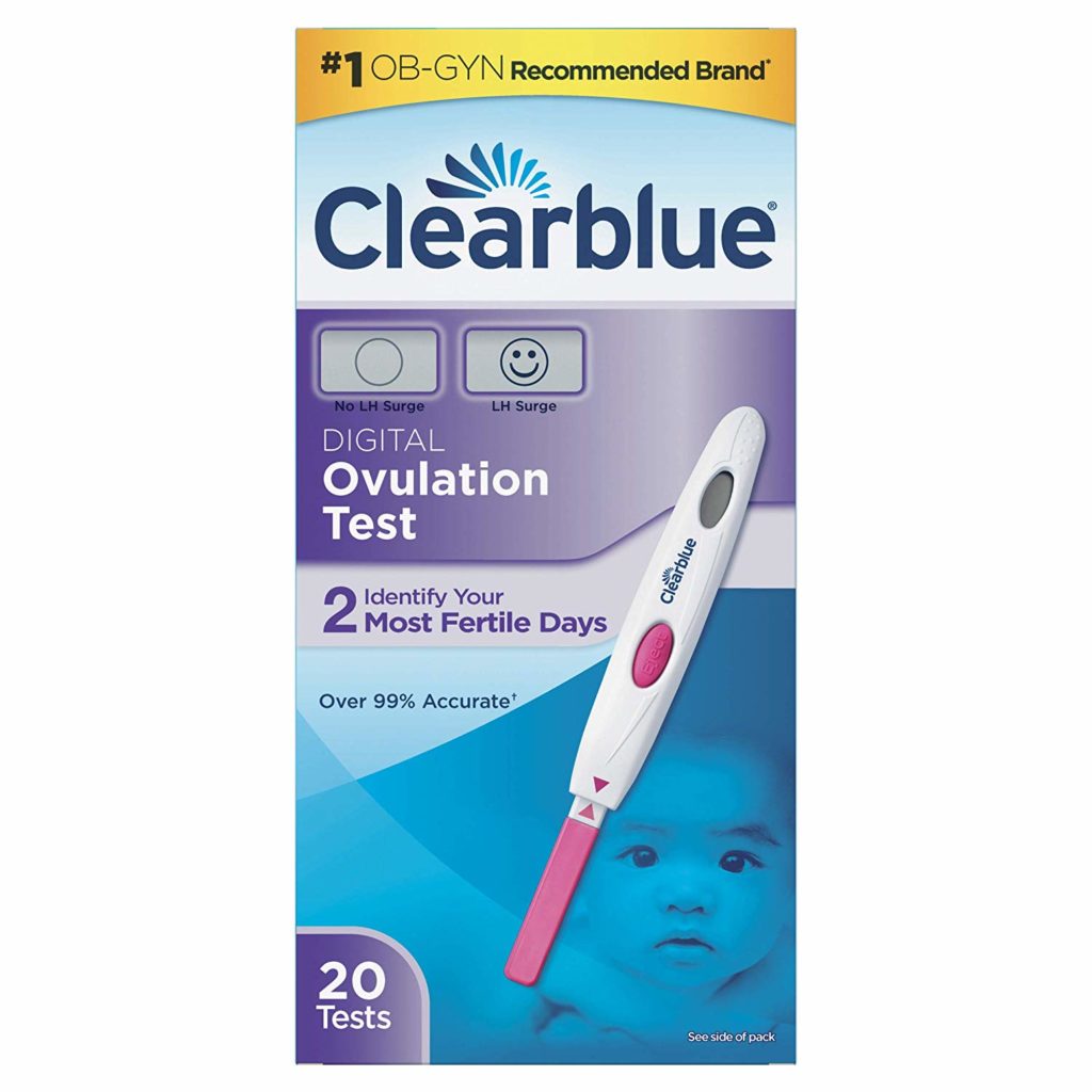 Picture of a Clearblue digital ovulation test kit.